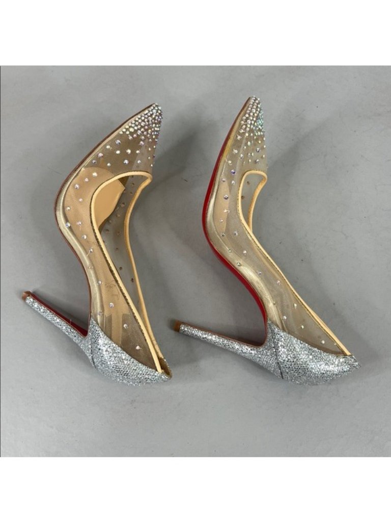 Christian Louboutin Crystal Follies Strass 100 Mm Pumps Mesh Mesh Silk Heels — image 8 of 8